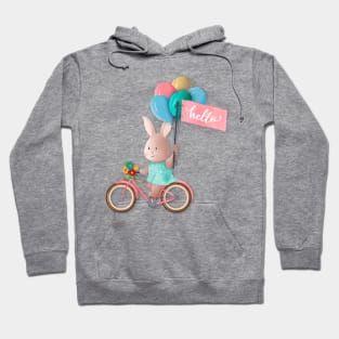 Bunny on Bike with Balloons and Hello Banner Hoodie